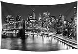 FORHAPPY 60x40 Inches Black and White Wall Tapestry - USA Skyscrapers Rivers Bridges New York City Night Street - Wall Tapestry Art for Home Decor Wall Hanging Tapestry Bedroom Living Room Dorm Decor