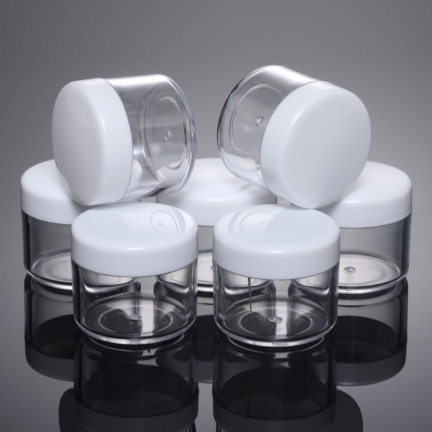 20 Pieces Round Pot Jars Plastic Cosmetic Containers Set with Lid for Liquid Creams Sample, 20 ml/ 0.7 oz (White Lid) : Beauty