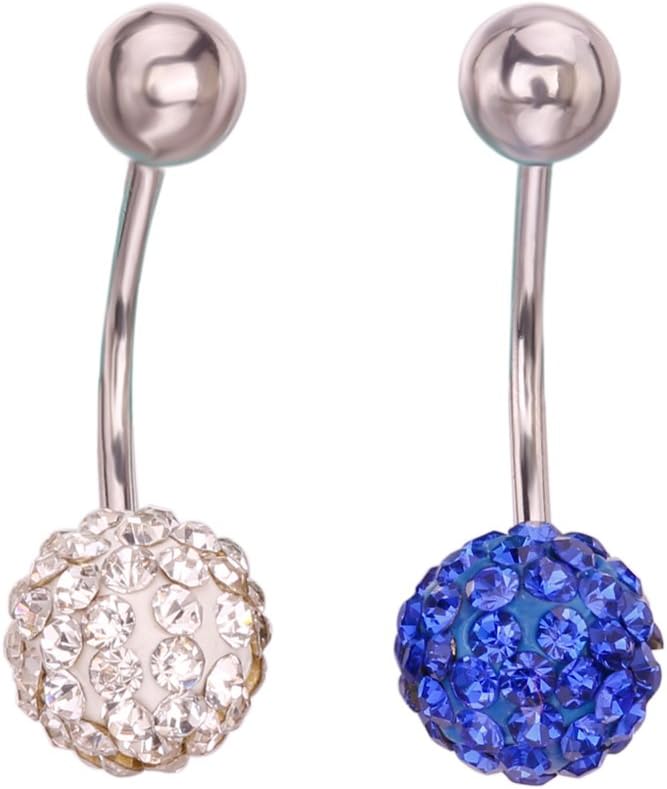 Penderie 2pc 14g Mixed Color Cute Belly Ring Navel Surgical Steel Unique Button Body Piercing Ring Jewelry (White)