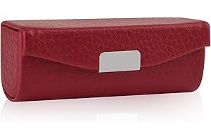 Beautyflier Women’s PU Leather Lipstick Case Holder with Mirror Rectangle Makeup Travel Cases for Purse Lipstick Holder (Red Lychee Pattern)