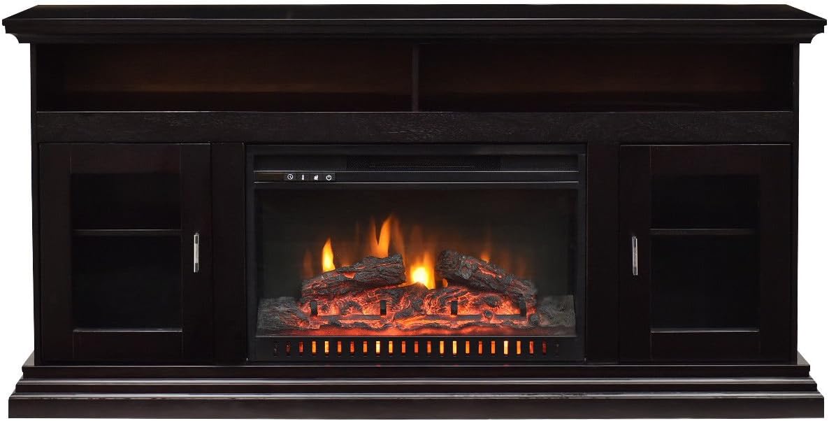 62" Fireplace TV Stand Console Storeage Electric Heater Home Furniture