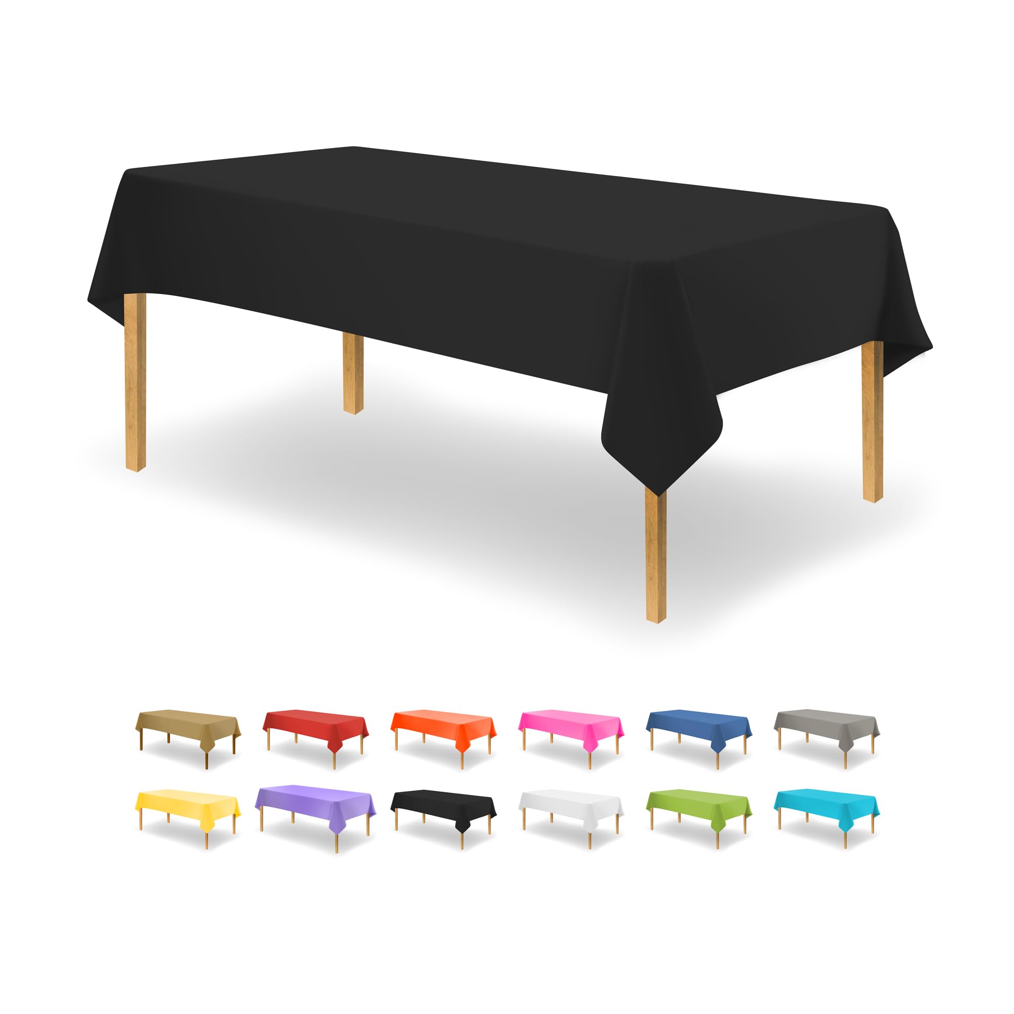 Photo 1 of Party Dimensions Black Tablecloth Disposable Plastic Table Cover for Rectangle Tables (12 Pack) Premium Plastic Table Cloths for Parties, Events & Weddings, Indoors/Outdoors, 54"x108"