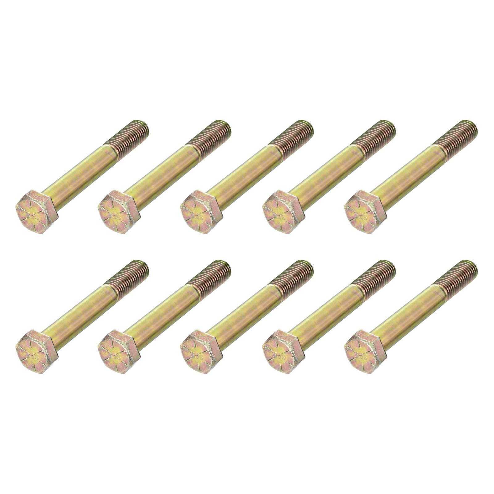 METALLIXITY Hex Bolts (1/4-28x2-1/2") 10Pcs, Grade 8 Carbon Steel Zinc Plated Partial Threaded, UNF Fine Thread Hex Head Screw Bolt - for Furniture Repair, Yellow — image 1