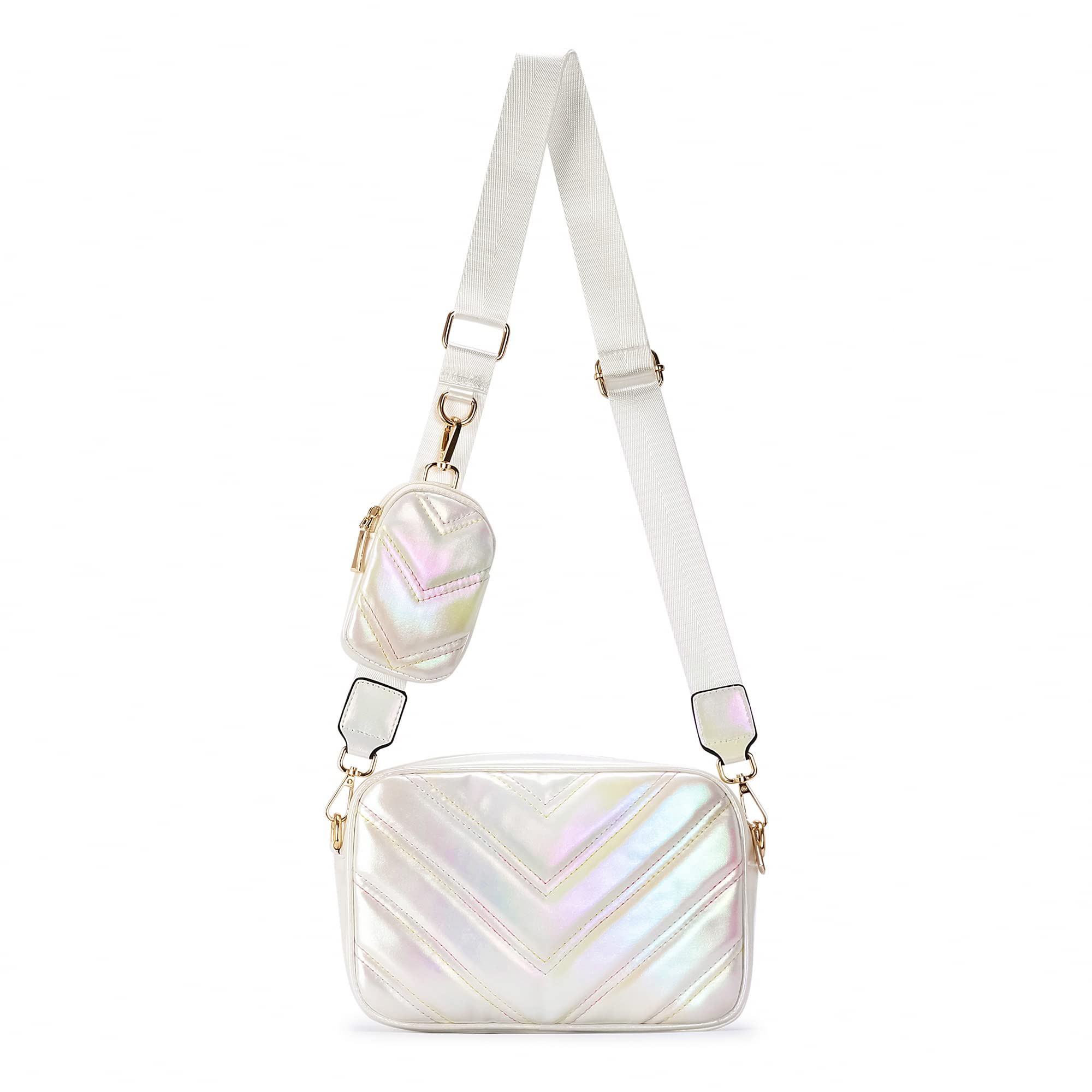 Photo 1 of Herald Chevron Quilted Small Crossbody Bag with Coin Purse Pouch, Women Square Camera Side Shoulder 2 Size Handbags (Colorful White)