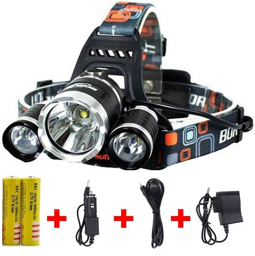 Headlamp,Brightest and Best LED Headlamp 8000 Lumen flashlight - IMPROVED LED, Rechargeable 18650 headlight flashlights, Waterproof Hard Hat Light, Bright Head Lights, Running or Camping headlamps