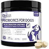 NATURE TARGET Probiotics for Dogs, 6 Billion Freeze Dried Dog Probiotics with Prebiotics & Enzymes, Vitamins, Omega 3, for Digestive & Gut Health, Itch Relief, Reduce Diarrhea, 120 Bites