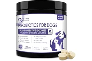 NATURE TARGET Probiotics for Dogs, 6 Billion Freeze Dried Dog Probiotics with Prebiotics & Enzymes, Vitamins, Omega 3, for Digestive & Gut Health, Itch Relief, Reduce Diarrhea, 120 Bites