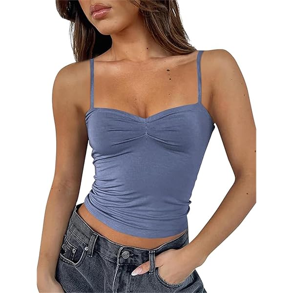 Faretumiya Women Double Layer Tank Top Spaghetti Strap Color Block