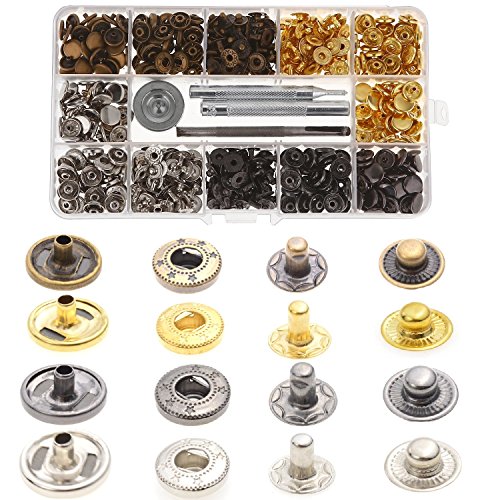 Aiskaer 120 Sets Snap Fasteners Kit, Metal Snap Buttons Press Studs with 4 Pieces Fixing Tools, 4 Color Clothing Snaps Kit for Leather, Coat, Down Jacket, Jeans Wear and Bags - Thumbnail 5