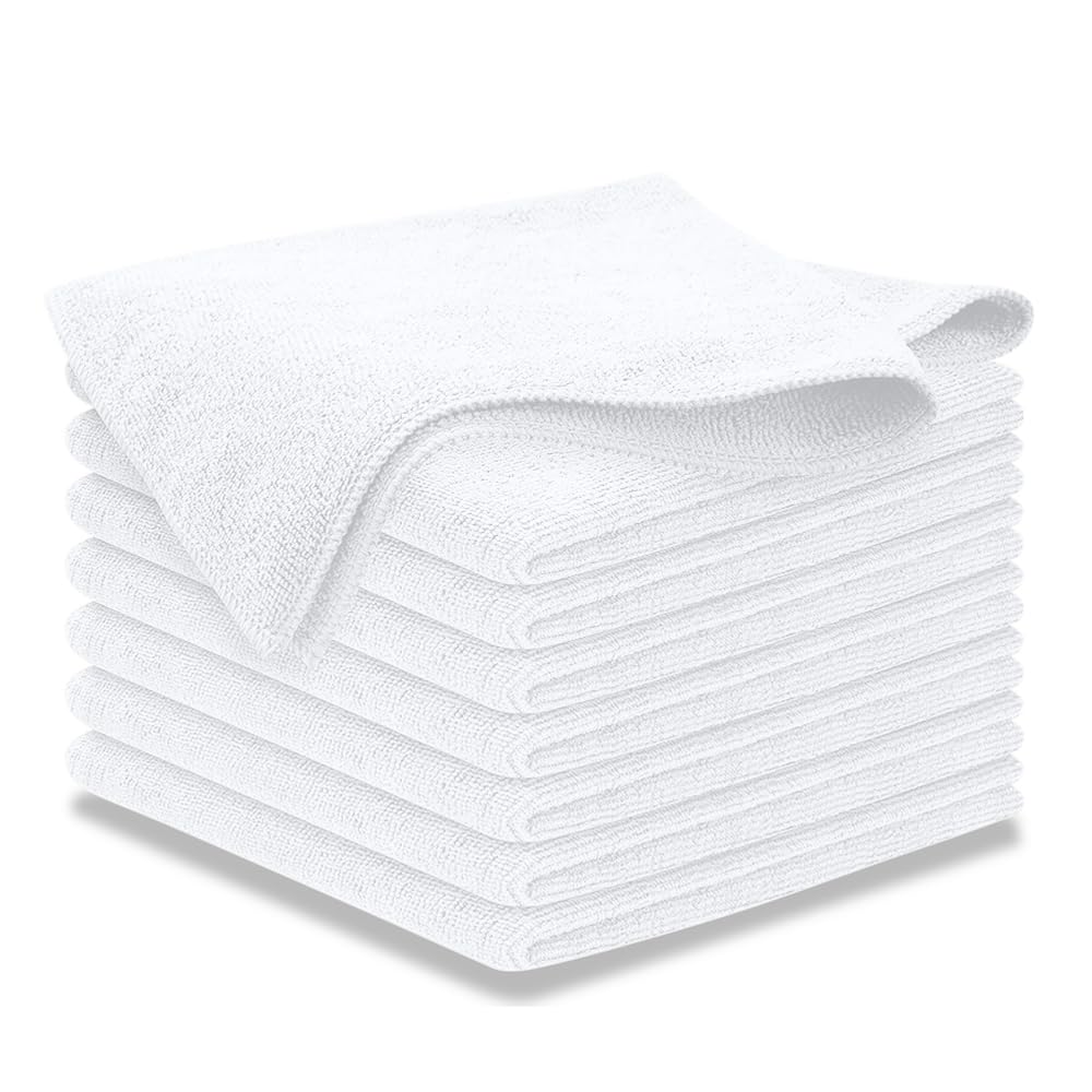 Photo 1 of USANOOKS Microfiber Cleaning Cloth - White - 8Pcs (12.5x12.5 inch) High Performance - 1200 Washes, Ultra Absorbent Car Towel Traps Grime & Liquid for Streak-Free Mirror Shine - Car Washing Cloth