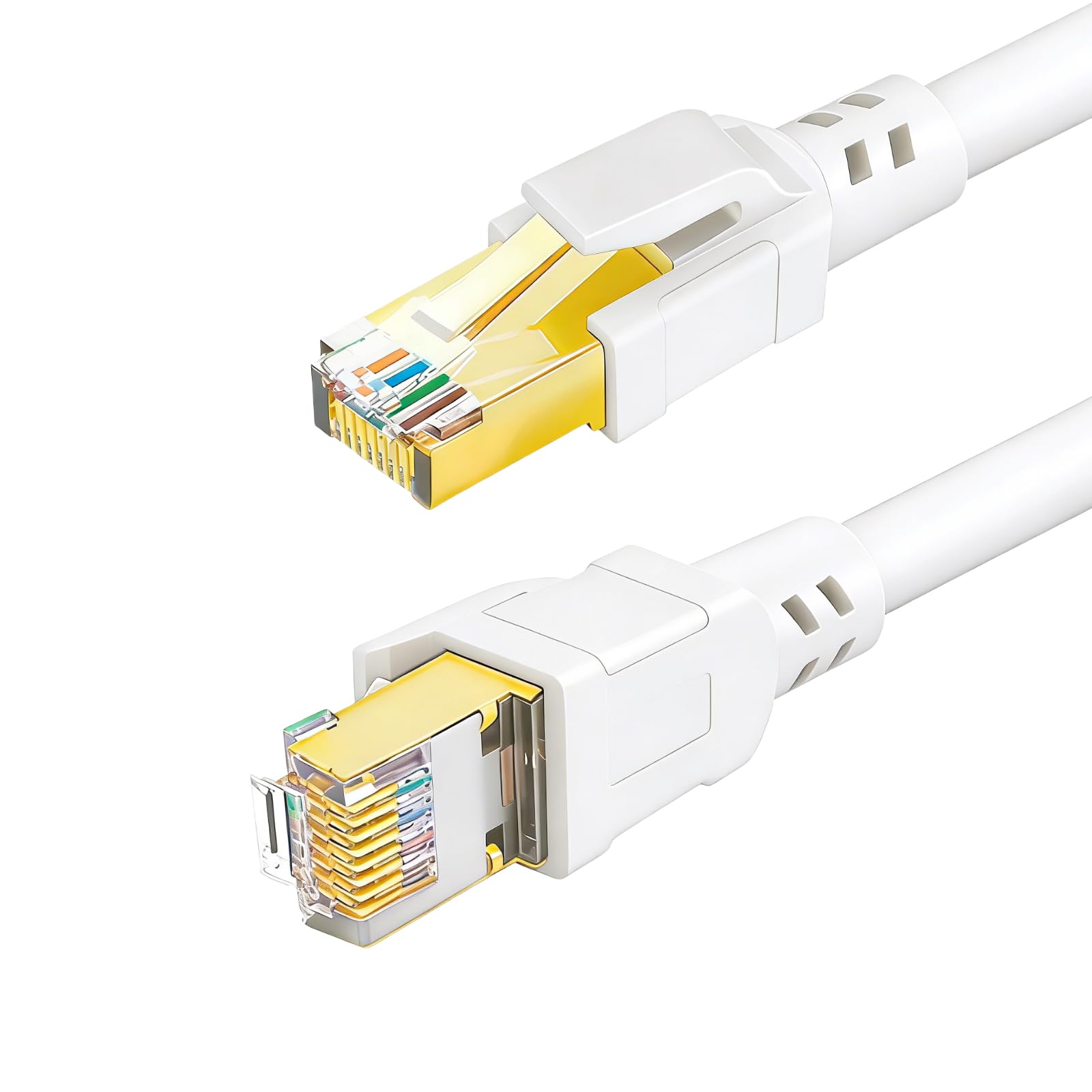 DDMALL CAT8 Ethernet Cable 0.5m (2 Pack), Durable High Speed 40 Gbps 2000 MHz Internet Network LAN Cable with Gold Plated RJ45 Connector for Gaming Console, Router, Modem, PC (0.5 m, 2 Pack, White)