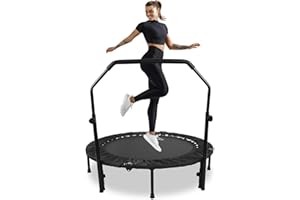 Kikihuose 48" Foldable Mini Trampoline, Indoor Outdoor Fitness Trampoline for Adults Indoor/Garden Workout, Exercise Rebounder with Adjustable Foam Handle, Max Load 440lbs