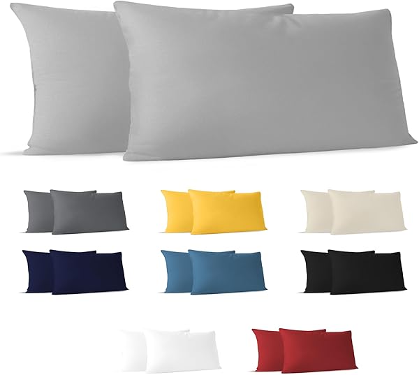 Dreamzie Kissenbezug 40 x 80 (Set mit 2) - 100% Jersey Baumwolle 150 g/qm Kissenbezüge -Grau - Für Kissen 40 x 80 cm - Kissenhülle - Kissenbezug - Resistent und Hypoallergen