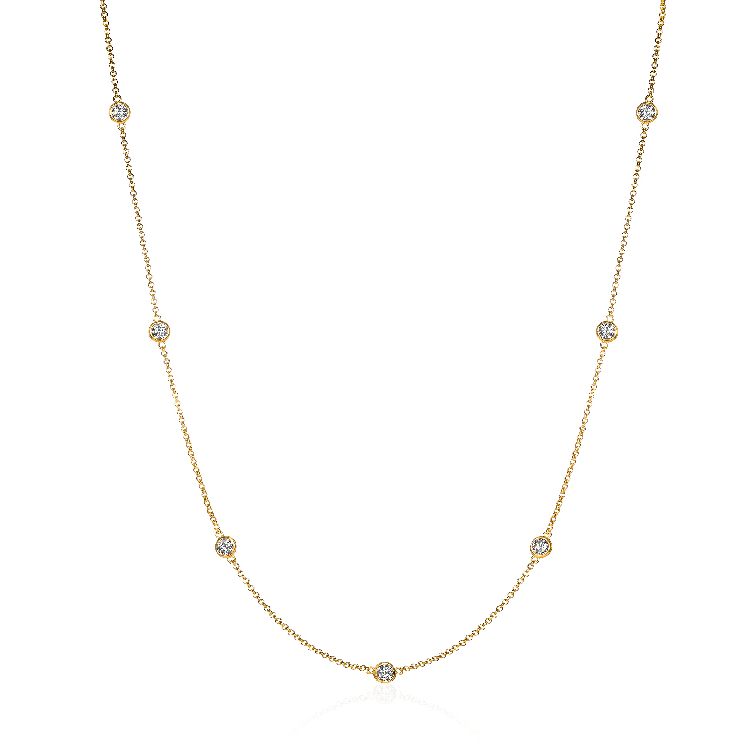 Namana Long Gold Chain Necklace for Women & Girls with Cubic Zirconia Stones, 32 Inch Long, Comes With Pouch