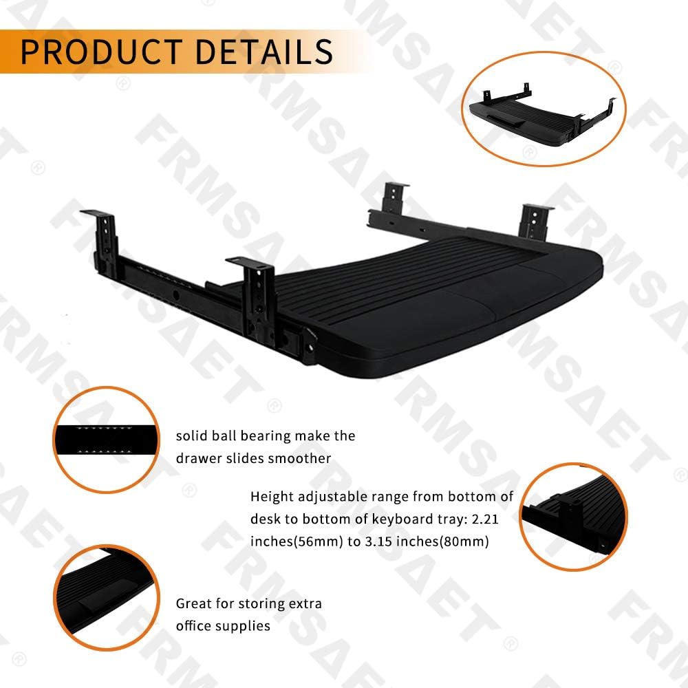 FRMSAET Office Supplies Holder Furniture Accessories Computer Keyboard Drawer Organizer Underdesk Multipurpose Tray with Adjustable Height Brackets-Used to Store Your Tools, Pencil, Eraser(Small, Black) : Office Products