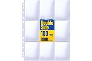 Trading Card Sleeve Pages, PANDRI 100 Pack 9 Pocket Trading Card Storage Album Pages 11 Holes Fit 3 Ring Binder