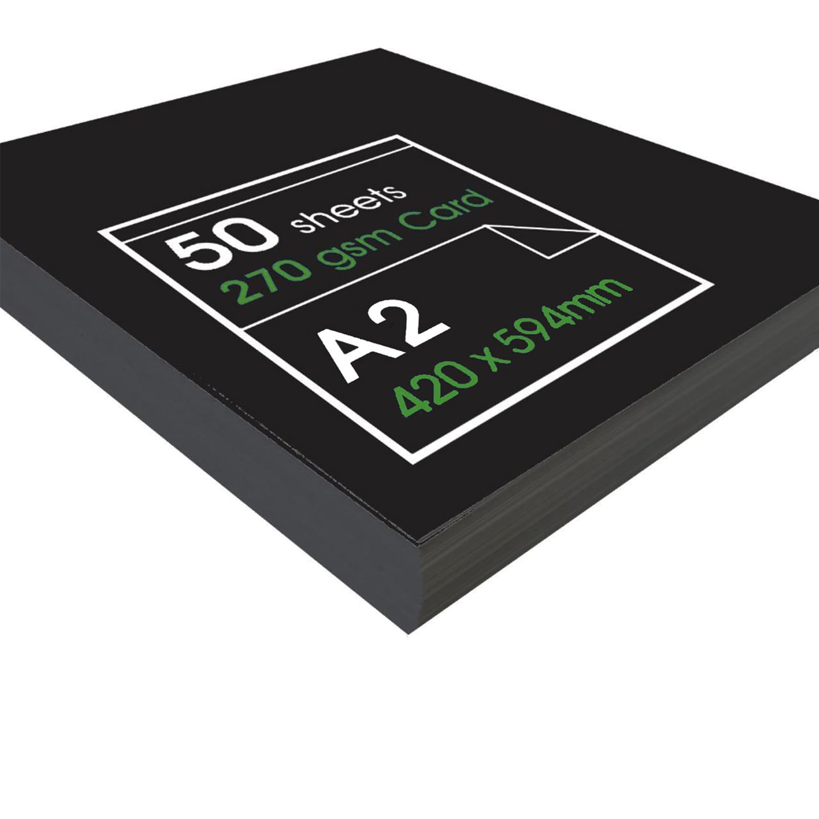 Artway Enviro – Recycled A2 Black Card - Ideal for Presentation, Display, Mounting Drawing and Illustration - 270gsm – A2 (50 Sheets)