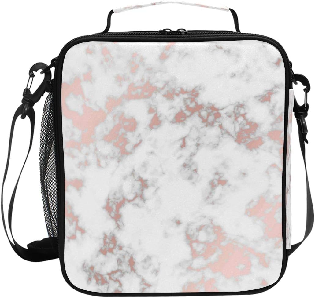 CPYang Insulated Lunch Bag Lunch Tote Shoulder Bag Abstract Marble Print Lunch Box Cooler Bag with Shoulder Strap for Women Men