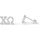 Sorority Shop Chi Omega Earrings — White Gold Plated Stud Earrings, Long-Lasting Chi Omega Sorority Gifts for Women