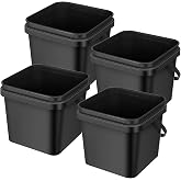 Jingmore 4 Pcs Plastic Bucket 5 Quart Square Bucket, Black | Utility Small Pail with Handle, Sturdy Pail Organizer for House Cleaning Livestock Feeding Car Washing Food Storage, No Lids