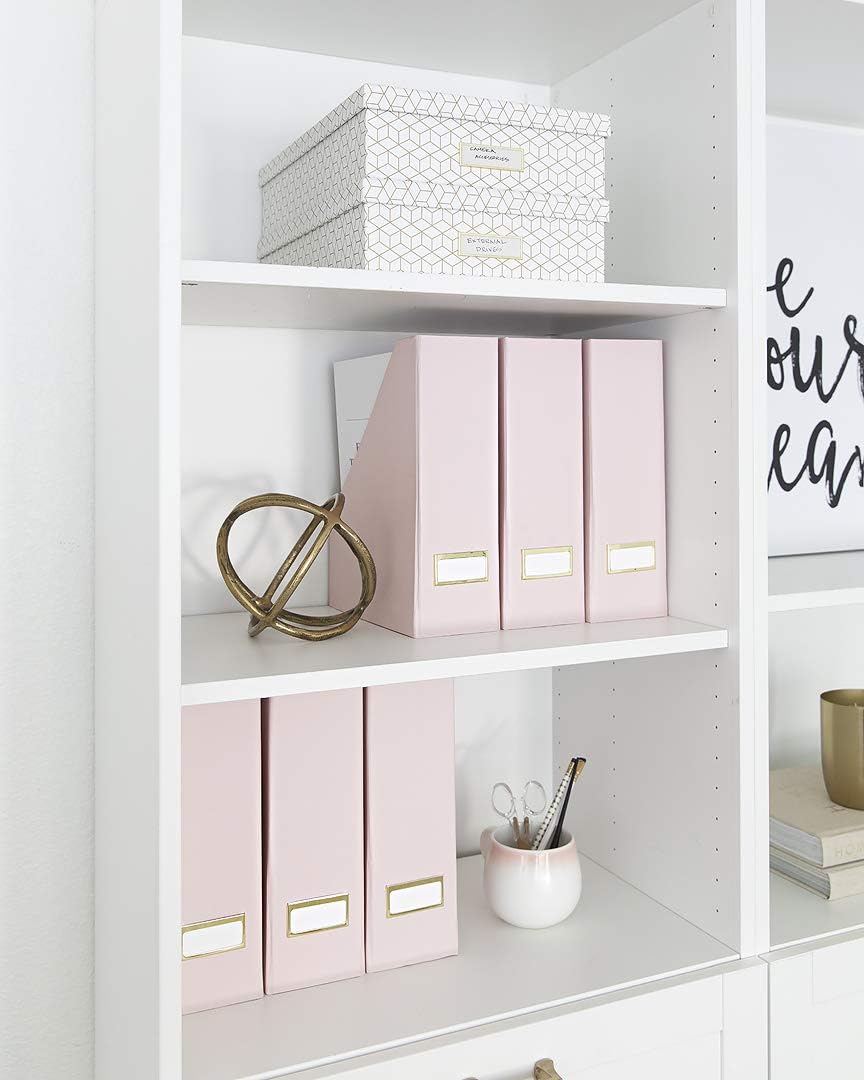 Blu Monaco Foldable Pink Magazine Holder with Gold Label Holder - Set of 6 - Cardboard Magazine File Boxes Desk File Organizer: Home & Kitchen