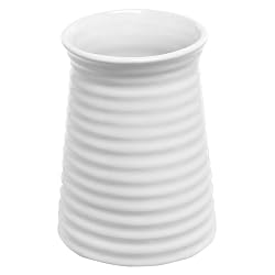 5.7 inch Modern Ribbed Design Small White Ceramic Decorative Tabletop Centerpiece Vase / Flower Pot