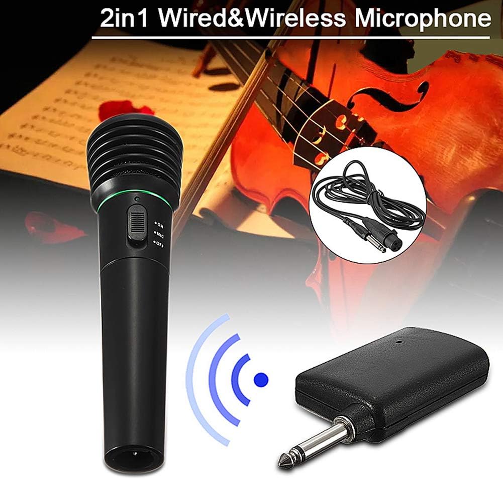 mAjglgE 2-in-1 Wired/Wireless Undirectional Handheld Microphone Mic Receiver System
