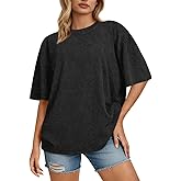 rosemia Oversized Tshirts for Women Acid Wash Short Sleeve Cotton Shirts Vintage Baggy Tops
