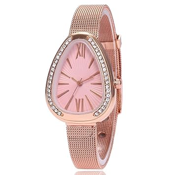 Women Watch Rose Gold,New Women Fashion Alloy Band Snake Shape Analog Quartz Wrist Watch Bracelet Bangle Everything Else,Pink Red