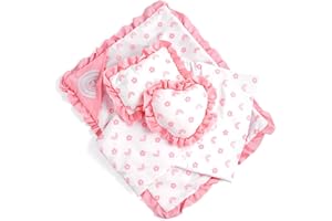 BABESIDE 4 Pcs Baby Doll Bedding Set for 17-22 Inch Babydolls, Babydoll Bed Accessories Dolls Blankets with Pillows for Reborn Baby Doll Accessories, Pink Flower & Rainbow Patterns