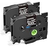 Label KINGDOM Black Tape Compatible with Brother P-Touch White on Black TZe-335 TZ-335 P Touch 1/2 Inch Tze Tz Laminated Label for PTD210 PT-H110 PTD220, 12mm 0.47 Inch x 26.2 Feet 8m, 2-Pack