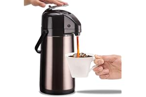 PARACITY Upgraded Airpot Coffee Carafe with Double Pump, Stainless Steel Drink Dispenser for Hot/Cold Beverage with Lazy Susa