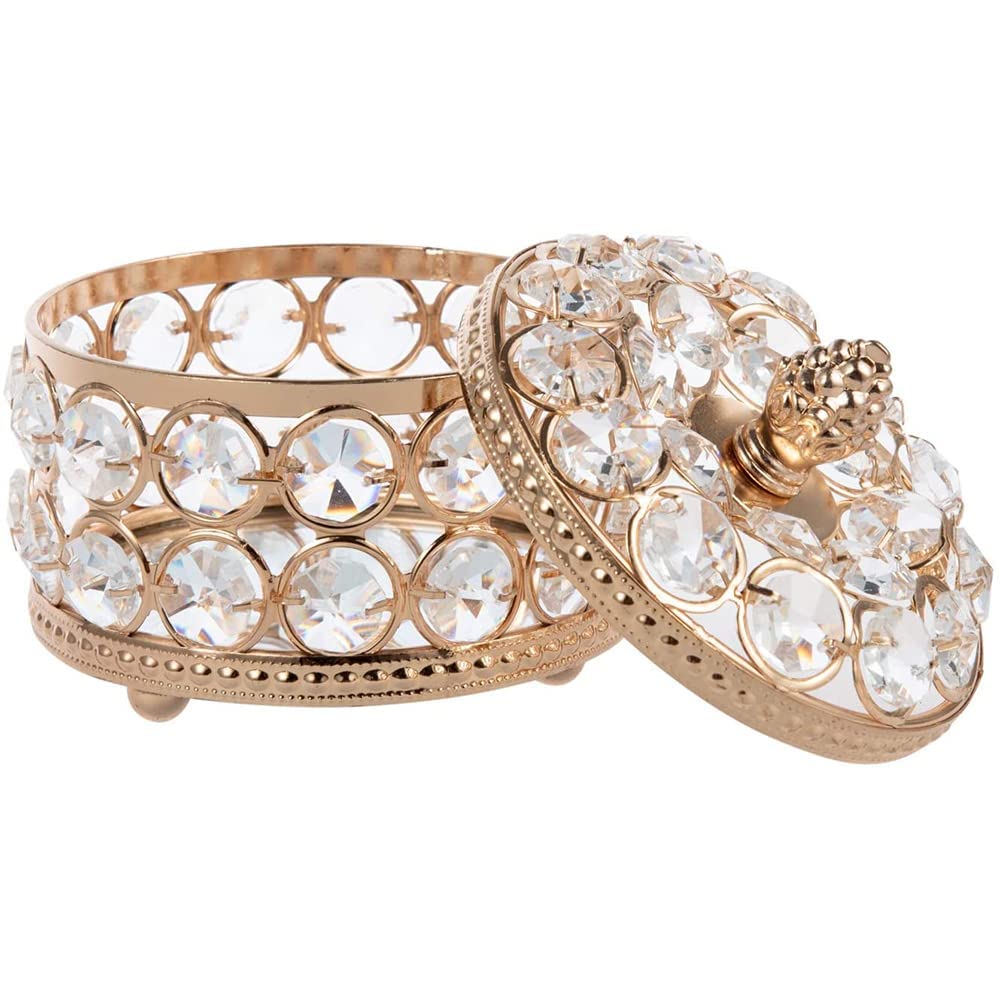 CENPEK Crystal Jewelry Box Sparkly Trinket Box Earrings Rings Box Mirror Surface with Lid for Valentine Wedding Birthday Gift Home Decoration(12 * 10cm,Gold)