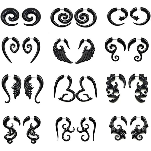 2-Pack Black Acrylic Spiral Ear Plugs - 16G (1.2mm) Fake Gauge Stretchers, Surgical Steel Bar 8 thumbnail image