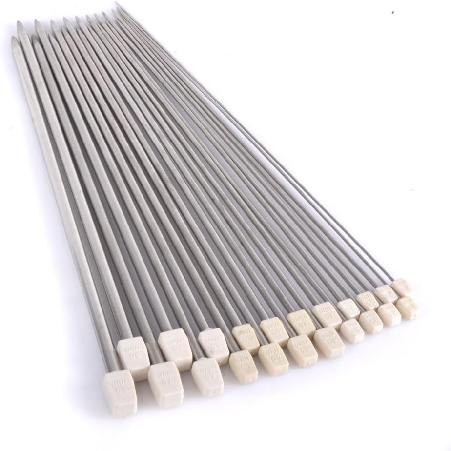 Reelva 11 works (22 Pcs) of 14" Stainless Steel Single Pointed Knitting Needles Kit Set 2.0mm 2.5mm 3.0mm 3.5mm 4.0mm 4.5mm 5.0mm 5.5mm 6.0mm 7.0mm 8.0mm- 36cm