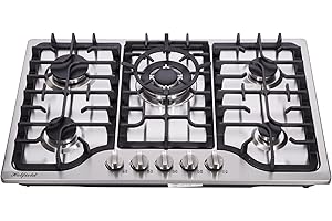 Hotfield 30 Inch Gas Cooktop Stainless Steel 5 Burners Stovetop Dual Fuel Gas Hob NG/LPG Convertible Gas Cooktop HF57042 Stainless Steel