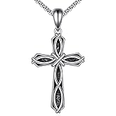POPLYKE Cross Necklace 925 Sterling Silver Necklace Cross Jewelry for Men