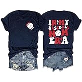 Baseball Mom Shirt for Women in My Softball Mom Era Letter Print Tshirt Novelty Double Sides Graphic Football Soccer Mama Top