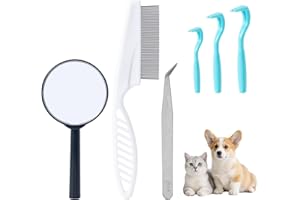 6 Pcs Tick Remover Tool Kit Painlessly Tick Removal Hooks（S M L）＆ Stainless Steel Tweezers ＆ Anti-Flea Lice Comb ＆ Magnifying