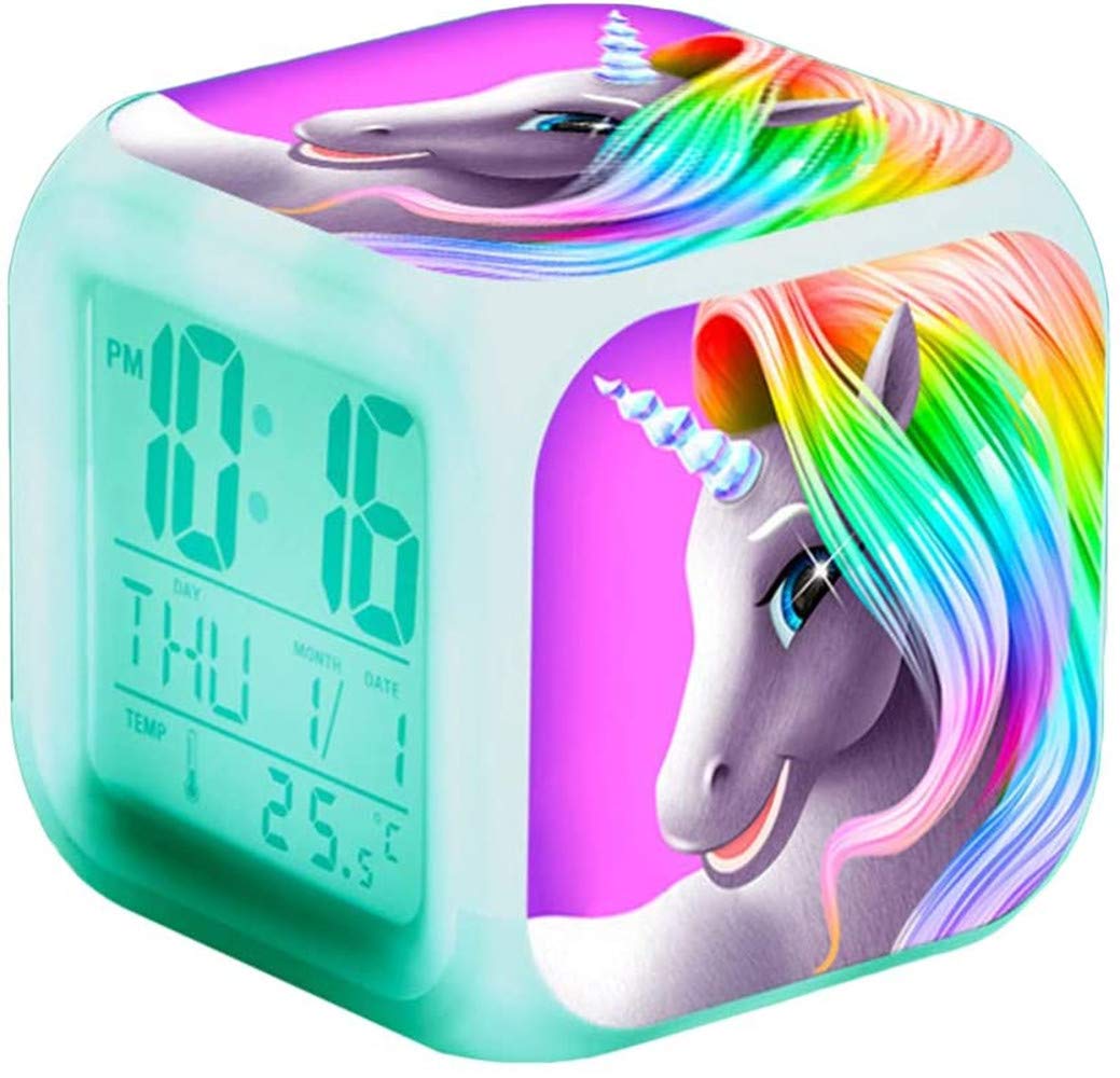 RJMAC Digital Alarm Clock, 7 Colors Wake Up Clock with 8 Alarm Sounds, with 12/24Hr, Date Calendar Temperature for Students/Boys/Girls