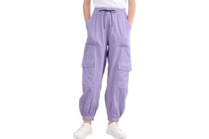 Kimoda Girls Cargo Pants Elastic Waist Casual Jogger Pants for Girls Streetwear Loose Parachute with Pockets 7-14Years