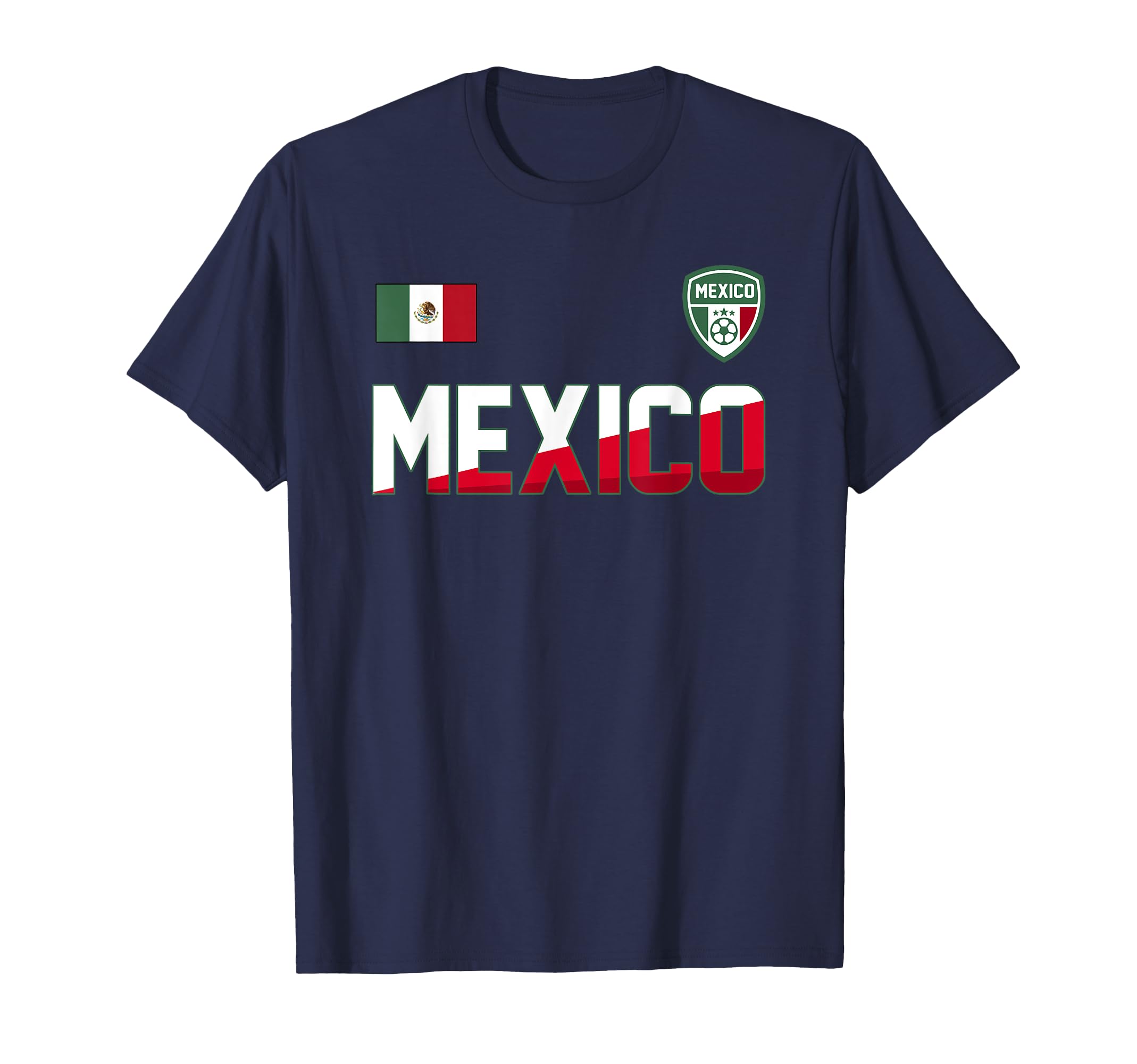 Mexico Football Bold Text Flag Left Chest T-Shirt