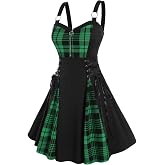 Rosegal Gothic Lace Up Plaid Half Zipper Dress | Fit and Flare, evening events, parties, weddings, banquets, festivals, family gatherings,throughout the year