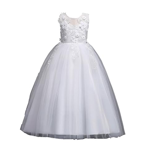 Mädchen Blumenmädchenkleid Kinder Tüll Prinzessin Kleid Weihnachten Ärmellos mit Hochzeit Kleid Blumen Tüll Bogen Kleid Lonsh