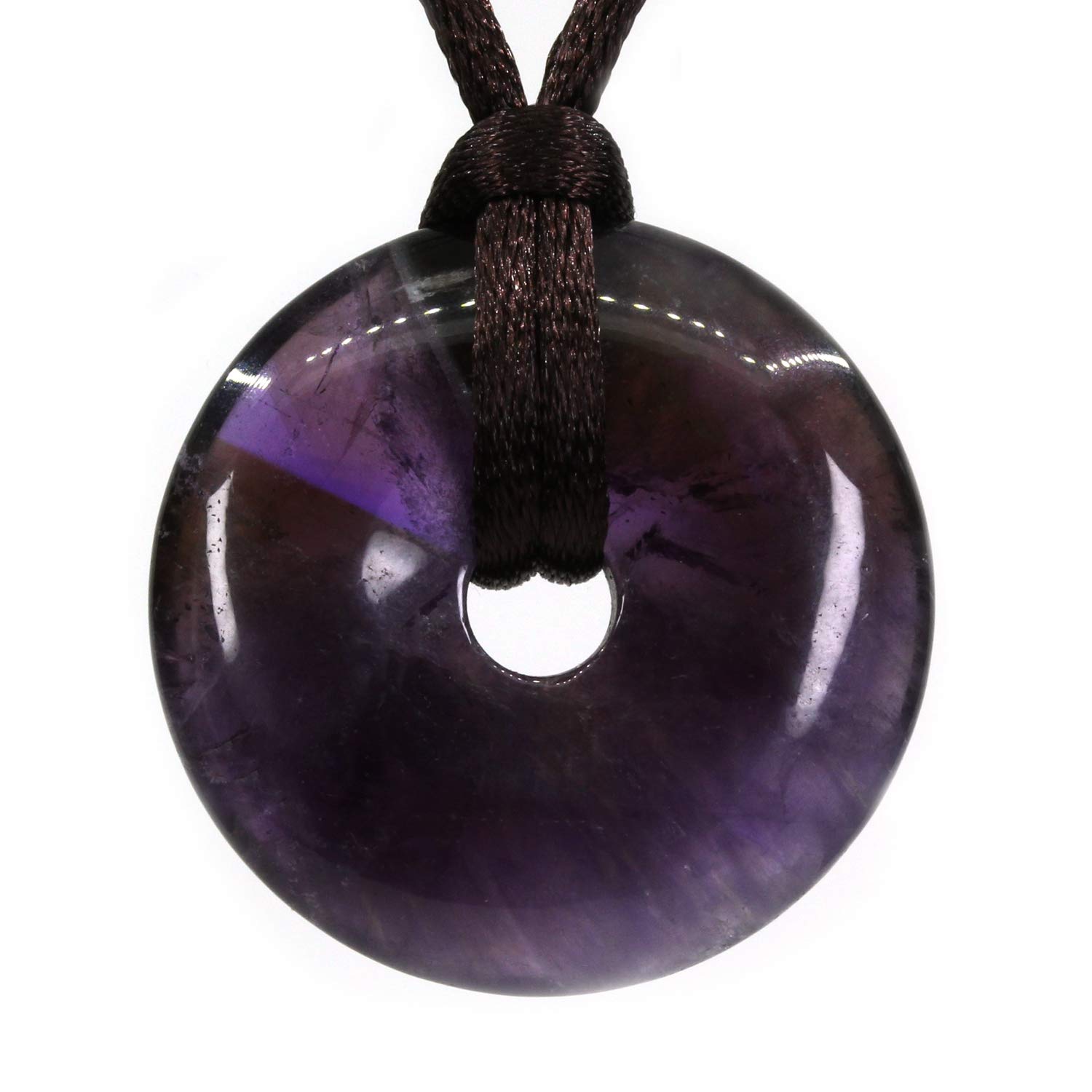 Natural A Grade Amethyst Peace Donut 30M Beads Adjustable Braided Macrame Tassels Pendant Unisex