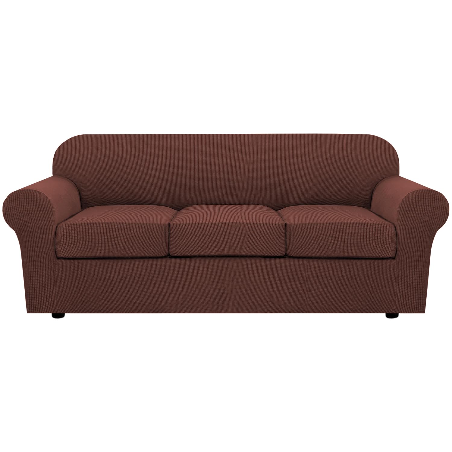 Photo 1 of H.VERSAILTEX 4 Piece Stretch Sofa Covers for 3 Cushion Couch Covers for Living Room Furniture Slipcovers (Base Cover Plus 3 Seat Cushion Covers) Upgraded Thicker Jacquard Fabric (Sofa, Burnt Brick)