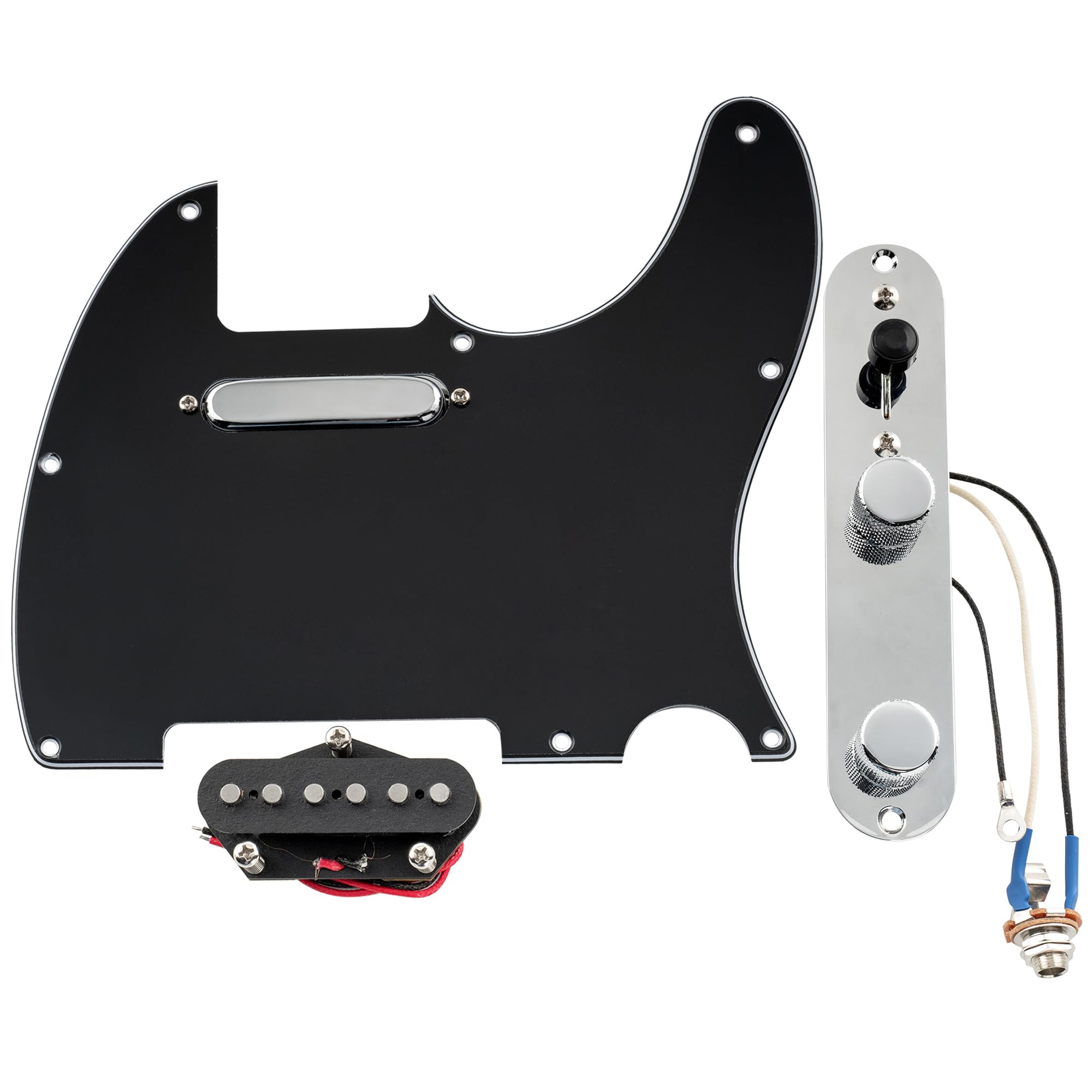 Musiclily Pro Pre-wired Standard Tele Pickguard and Loaded Control Plate with Artec Pickups Alnico 5 Magnet for TL Style Electric Guitar, 3ply Black