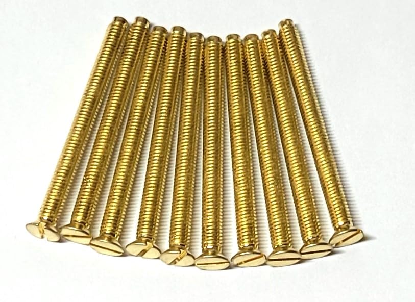 Electrical Long Socket Screws 40mm, 50mm, 75mm Black Nickel, Brass, Chrome M3.5 Screw Flat Raised Slotted Head Threaded Bolt for Switches, Plugs, Sockets, Fixings (20, Brass, 40mm)