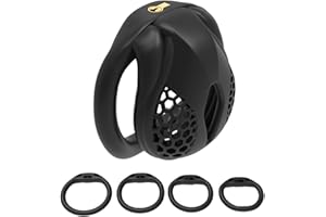 Men's honeycomb built-in small locking security cage, ventilated and breathable, with four fixed flat rings (Black, NUB)