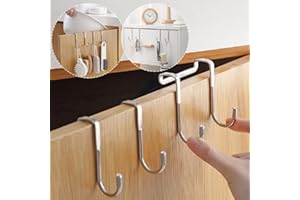 INFANTLY BRIGHT Over The Door Drawer Cabinet Hook , 304 Stainless Steel Double S-Shaped Hook Holder Hanger Metal Heavy Duty Free Punching Door Back Hanging Clothes Hook Organizer for Towel Cloth Bags Sundries (4pcs)